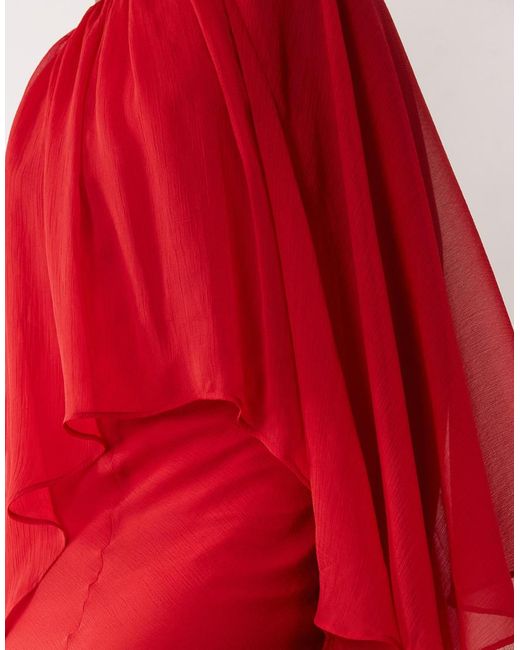 ASOS Red Full Cape Sleeve Maxi Dress With Ruffles