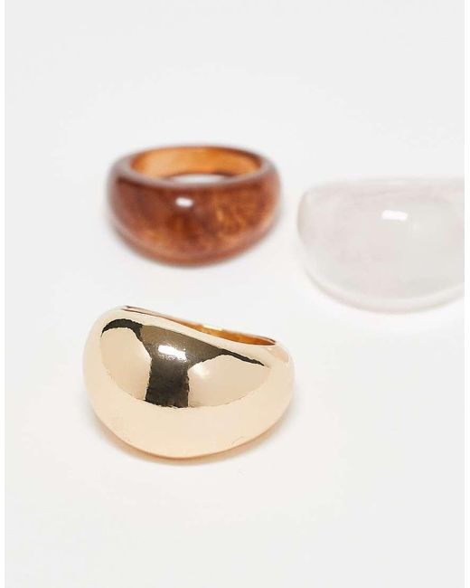 ASOS Set Van 3 Ringen Met Hars in het Natural