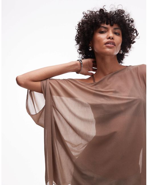 ASOS Brown – transparentes, schulterfreies cape-top aus netzstoff