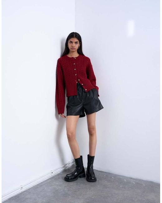 TOPSHOP Red Faux Leather Paper Bag Short