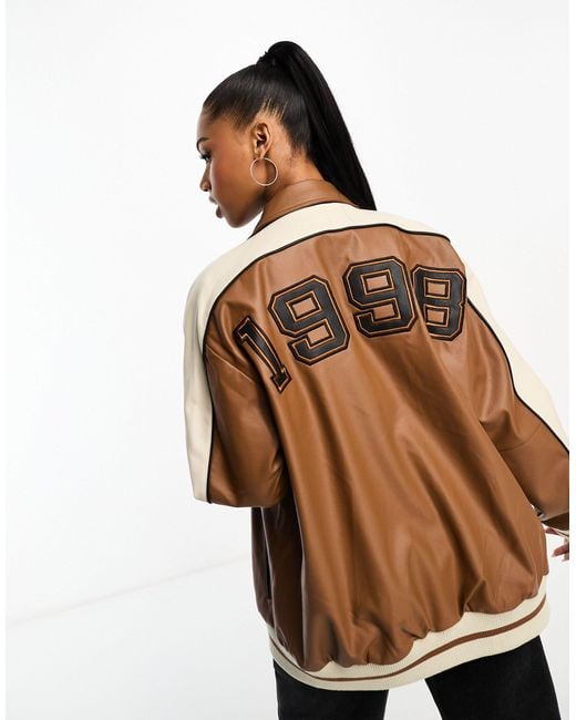 Urbancode Brown Faux Leather Varsity Bomber