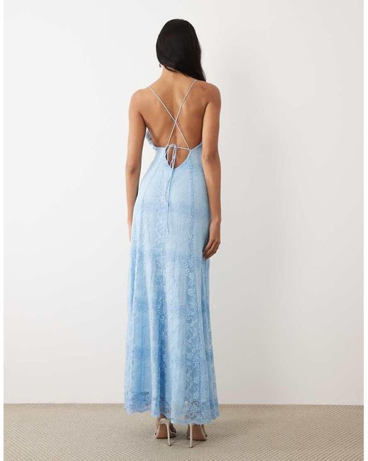 Bardot Blue Sabrine Exclusive Lace Maxi Dress With Plunge Neck