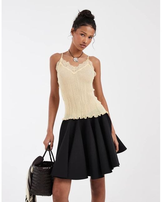 & Other Stories Yellow Knit Cami With Lace Neckline Detail