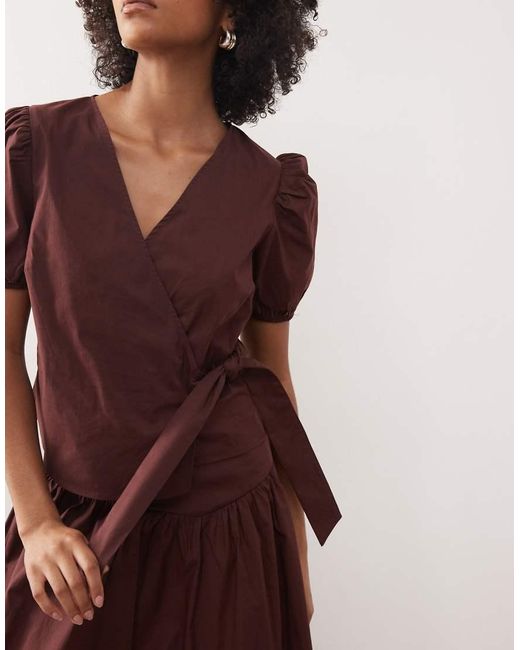 Reclaimed Vintage Red Wrap Blouse With Puff Sleeve