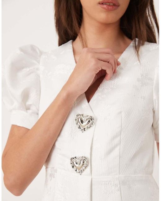 Sister Jane Natural Carnival Exclusive Bridal Puff Sleeve Heart Button Up Midi Dress