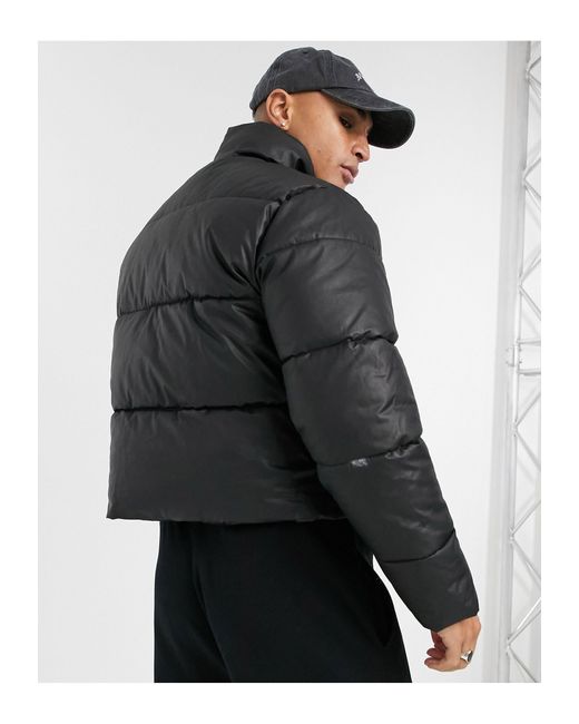 ASOS Waxed Cropped Puffer Jacket in Black for Men | Lyst Australia