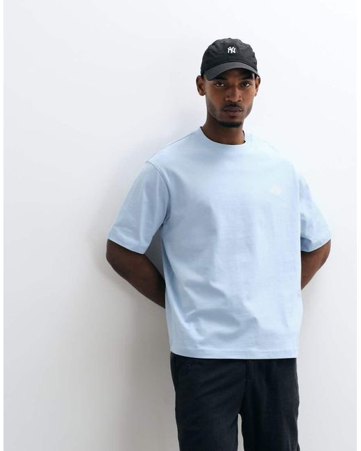 SELECTED Blue Heavyweight Boxy Fit T-shirt With Cream Shell Backprint for men