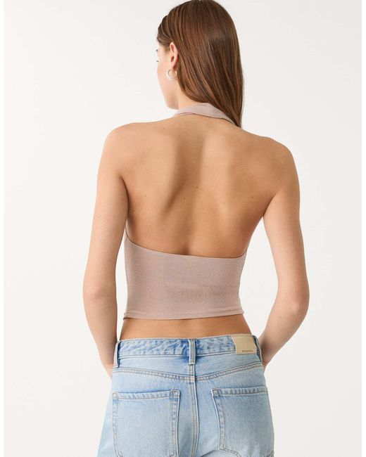 Top dos nu à paillettes - poudré Stradivarius en coloris Gray