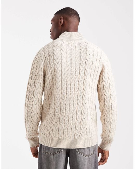 Threadbare Natural Mock Neck Knitted Jumper for men