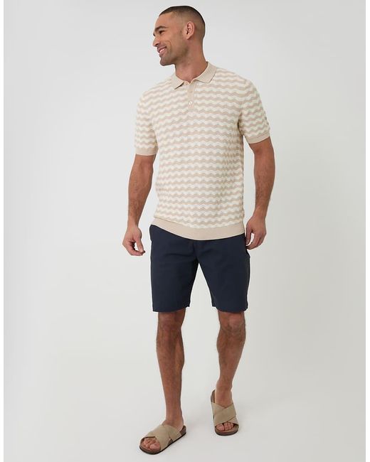 Threadbare Natural Wavy Stripe Textured Knitted Polo for men