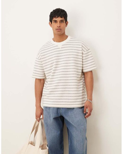 ASOS White Oversized Heavyweight Striped T-Shirt for men