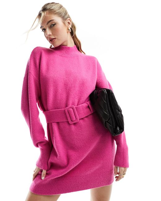 & Other Stories Pink Knitted Belted Mini Dress