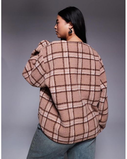 ASOS Multicolor Weekend Collective Curve Borg Zip Through Fleece With Pink Check Design