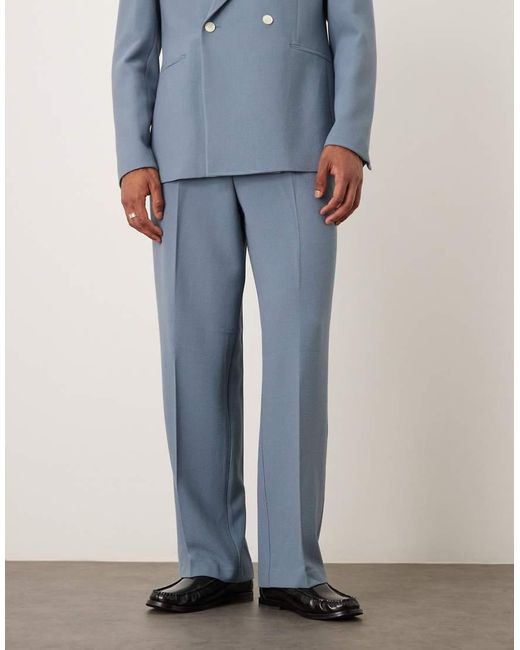 Pantalones De Traje Azules De Pernera Ancha De Tejido Texturizado De -Negro ASOS de hombre de color Blue