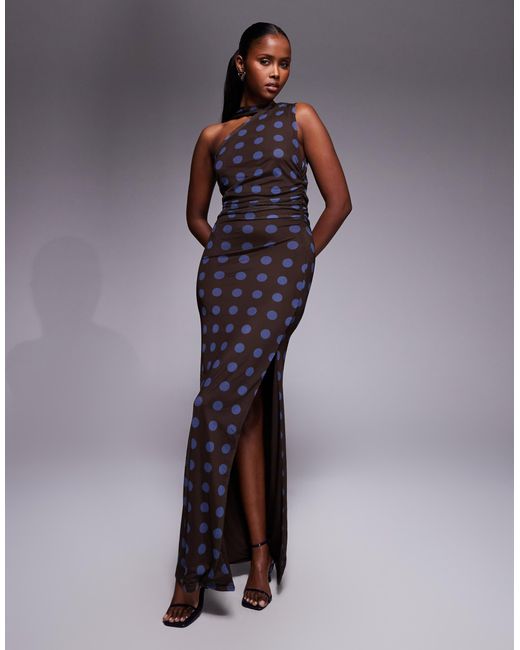 Kaiia Blue – exclusive – doppellagiges, figurbetontes one-shoulder-maxikleid aus netzstoff