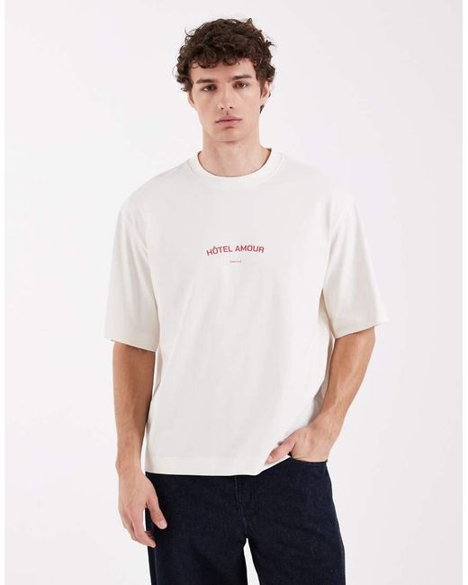 SELECTED White X Hotel Amour Heavyweight Oversized T-Shirt With Front Print for men