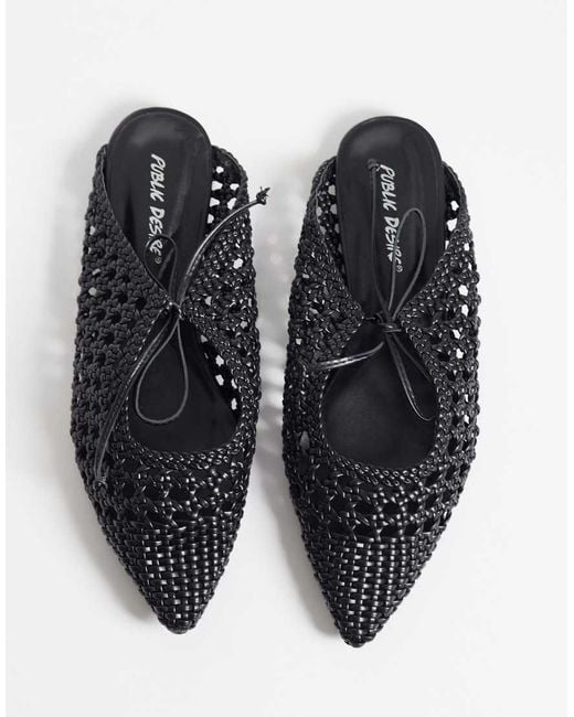 Public Desire Black Tabitha Woven Pointy Flat Mules