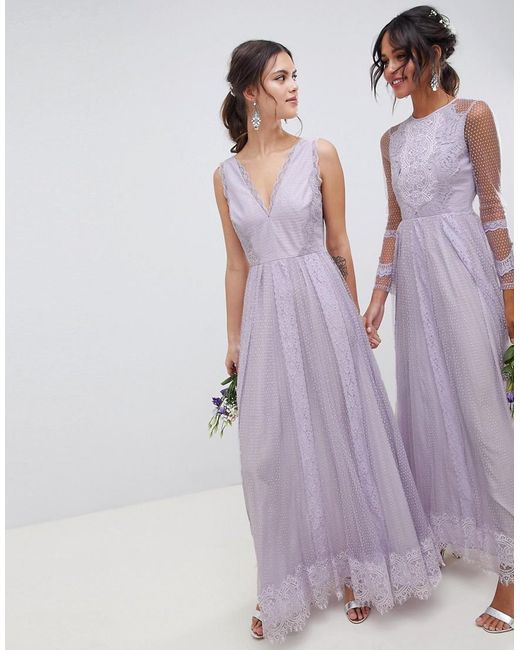 Asos Dobby Mesh And Lace Mix Sleeveless Maxi Dress In Purple Lyst