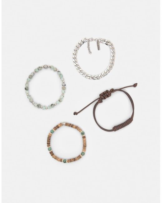 Pull&Bear White Pack Of 4 Bracelets for men