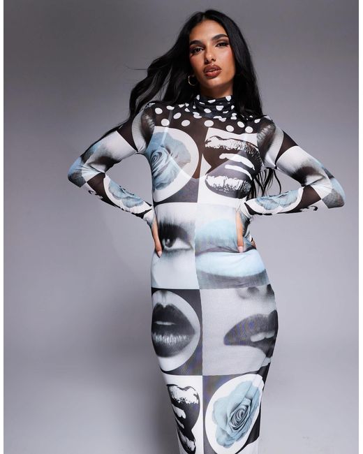 AFRM Gray – shailene – midikleid mit pop-art-muster