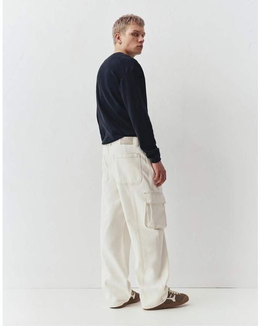 Pull&Bear White Baggy Cargo Jeans for men