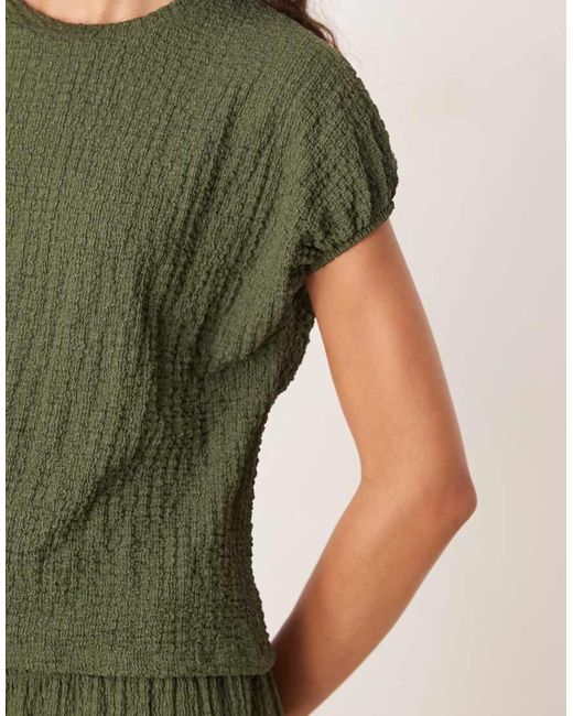ASOS Green Co-ord Textured Cap Sleeve Detail T-shirt