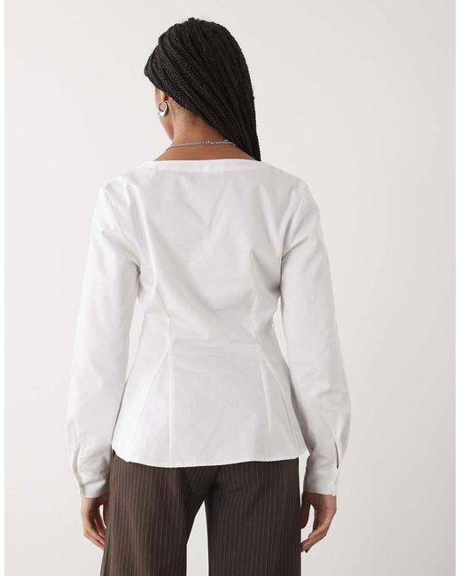 Reclaimed Vintage White Cinched -n Shirt With Seam Details And Peplum Hem