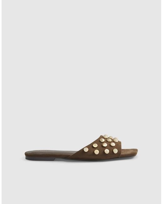 River Island White Stud Flat Sandals