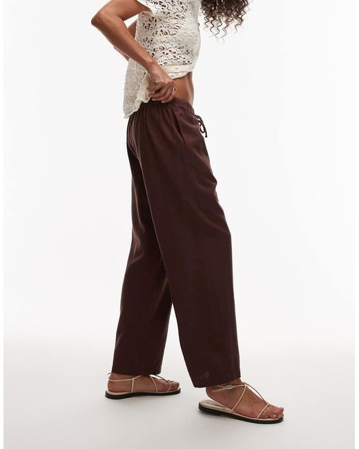 Pantalones Marrón De Talle Medio De Mezcla De Lino De TOPSHOP de color Brown
