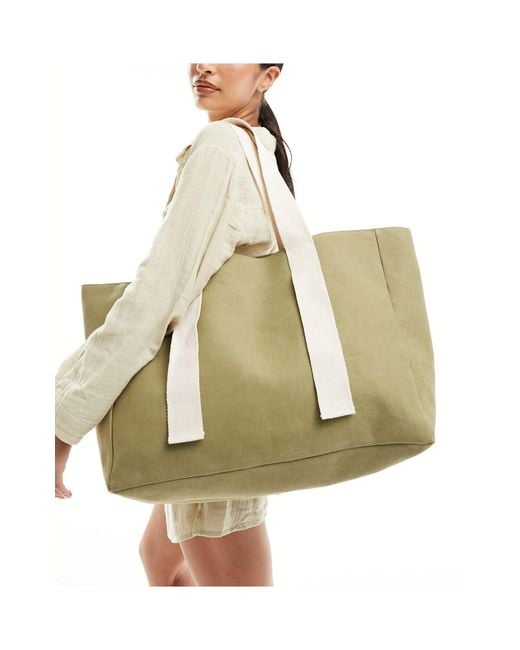 South Beach Green Canvas Oversized Shoulder Tote Bag