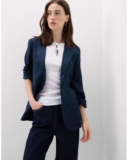 Intimissimi Blue The Pure Linen Plain-Weave Linen Jacket