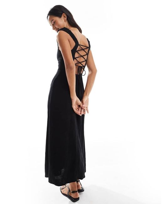 Stradivarius Midi Melkmeisjesjurk Met Split in het Blue