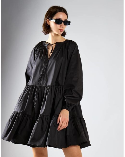 Glamorous Black Puff Sleeve V-Neck Maxi Dress