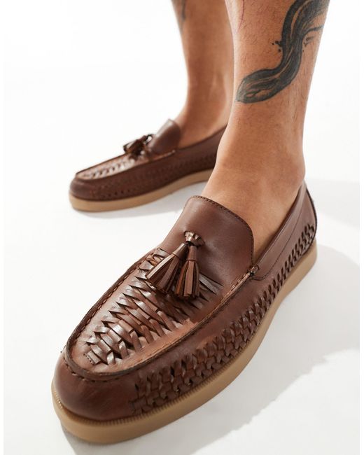 ASOS Brown Loafers With Weave Detail for men