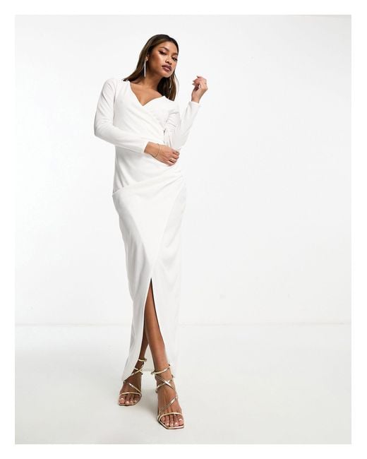 AX Paris White Slinky Long Sleeve Wrap Maxi Dress