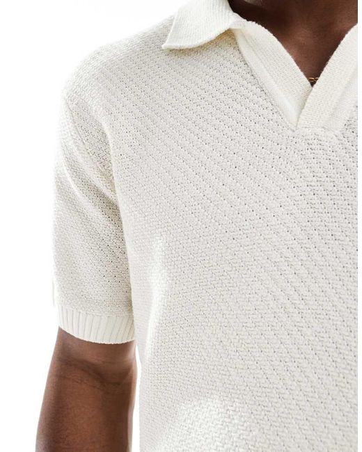 Only & Sons White Knitted Polo for men