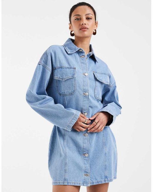 ASOS Blue Cinch Waist Denim Shirt Dress