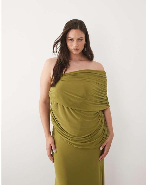 ASOS Green Asos Design Curve Off Shoulder Wrap Bodice Detail Maxi Dress With Train