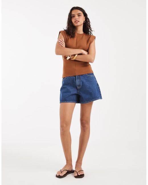 River Island Blue Fine Knit Fitted Top With Cap Sleeves