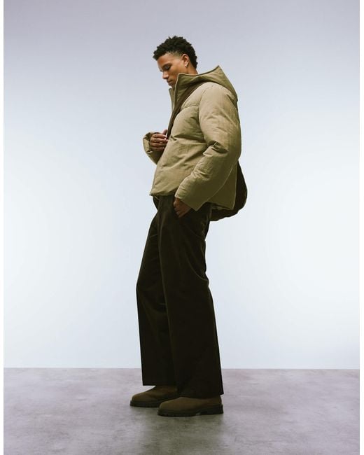 ASOS Green Smart Cotton Rich Wide Leg Corduroy Pants for men