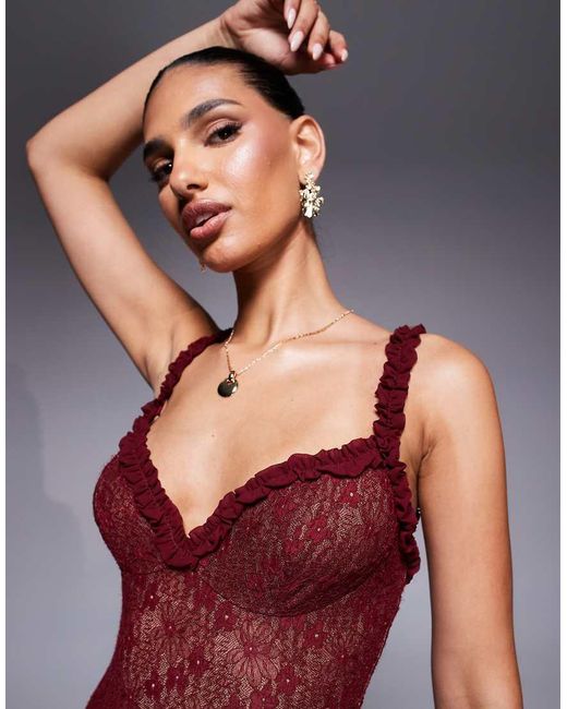 Vestido Midi De Encaje Elástico Alegra De -Rojo Bardot de color Purple