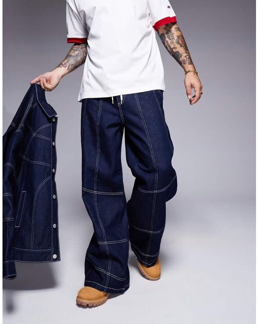 Vaqueros Azul Añil Muy Holgados Con Detalle De Costuras De (Parte De Un Conjunto) ASOS de hombre de color Blue
