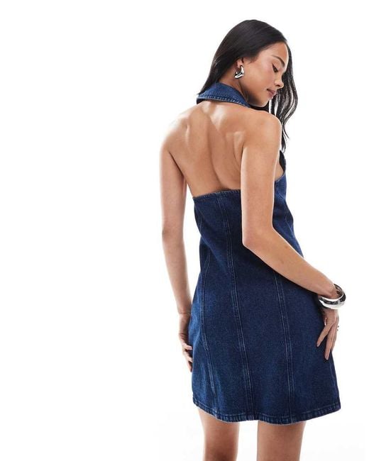 Miss Selfridge Blue Collared Halted Mini Dress