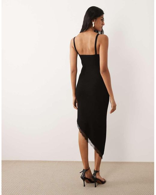 Mango Natural Asymmetric Hem Midi Dress With Lace Trim