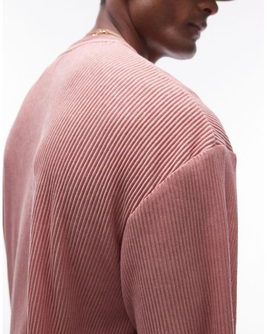 Topman – plissiertes oversize-t-shirt in Pink für Herren