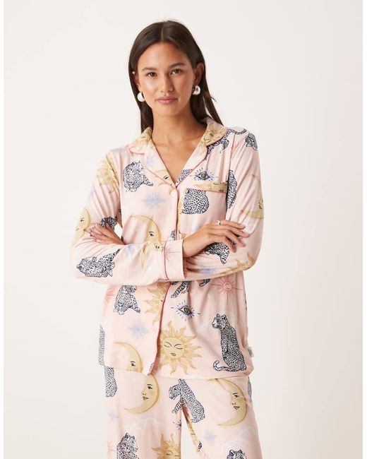 Chelsea Peers Natural Poly Long Sleeve Camp Collar Pajama Set