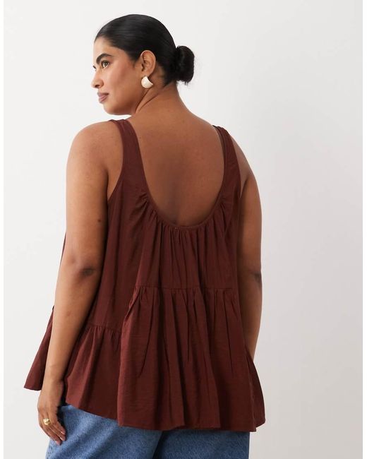 ASOS Brown Asos Design Curve Scoop Neck Peplum Cami Top