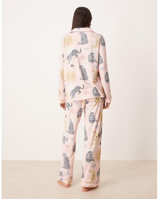 Chelsea Peers Natural Poly Long Sleeve Camp Collar Pajama Set