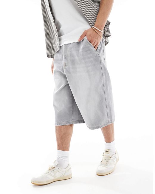Bershka – skater-fit-jeans-shorts in Gray für Herren