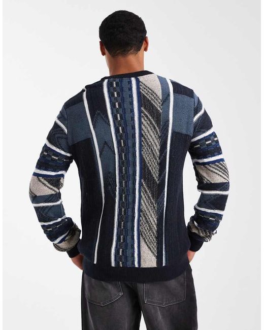 Maglione Girocollo Con Cuciture Testurizzate Blu Misto di Only & Sons in Blue da Uomo